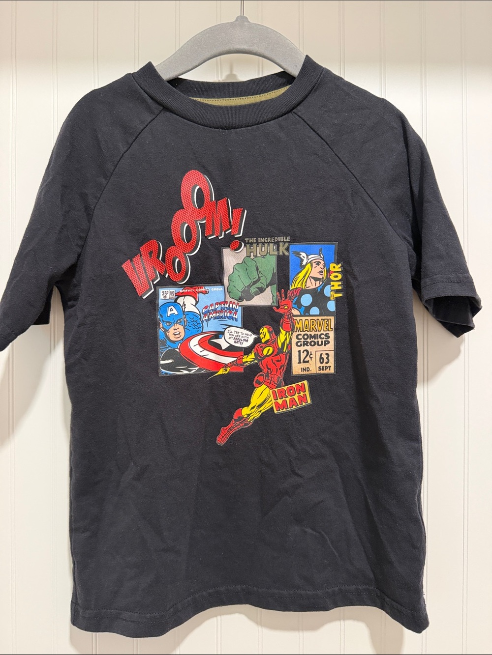 Marvel Black Short Sleeve Tee with Retro Superhero Graphic